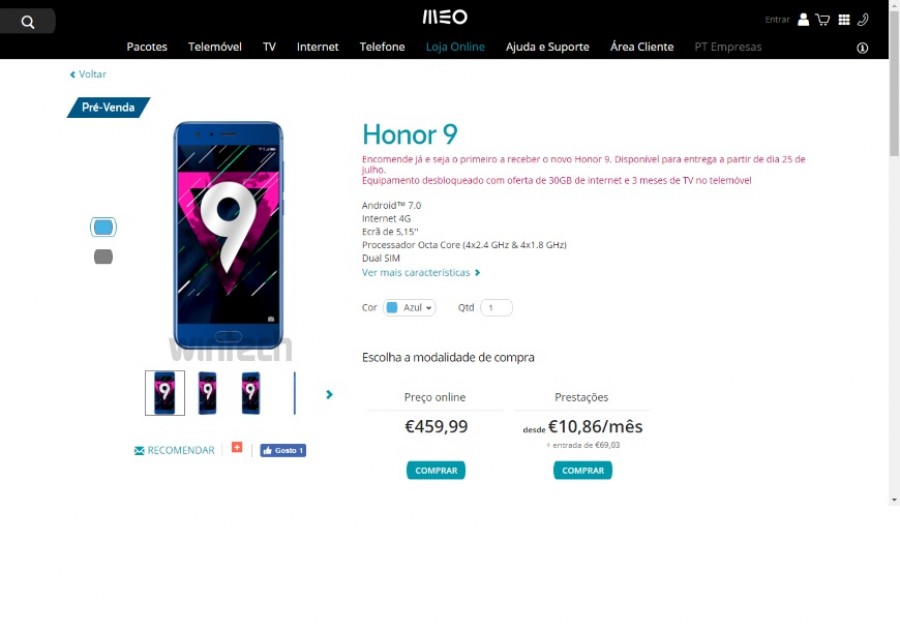 Honor 9 já pode ser reservado na MEO